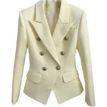 Women Button Blazer Casual Slim Double Breasted Straight